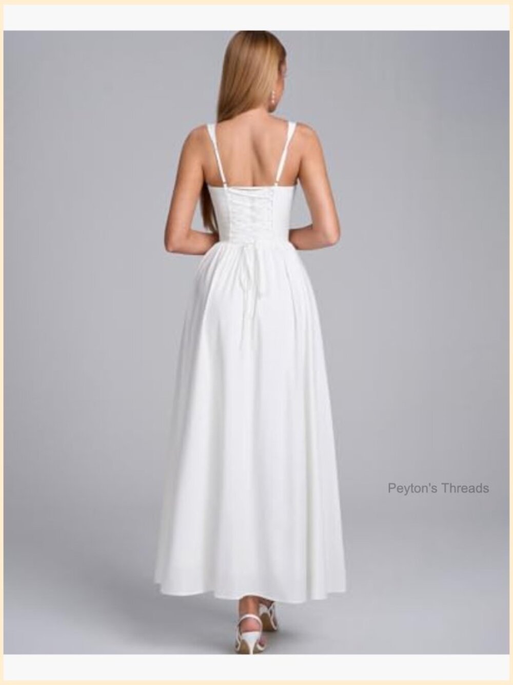 Corset Lace Up Sweetheart Neck A-Line Midi Dress Wedding Guest Flowy - Picture 4 of 6